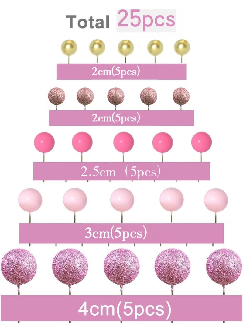 25 Pcs Glitter Ball Cake Topper Decorations Mini Balloon Style Cake Picks Foam Ball Cake Toppers for Birthday & Party Cake Decoration - Image 2